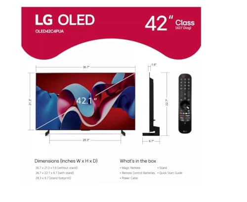 LG 42-Inch Class OLED evo C4 Series Smart TV 4K Processor Flat Screen with Magic Remote AI-Powered with Alexa Built-in (OLED42C4PUA, 2024)