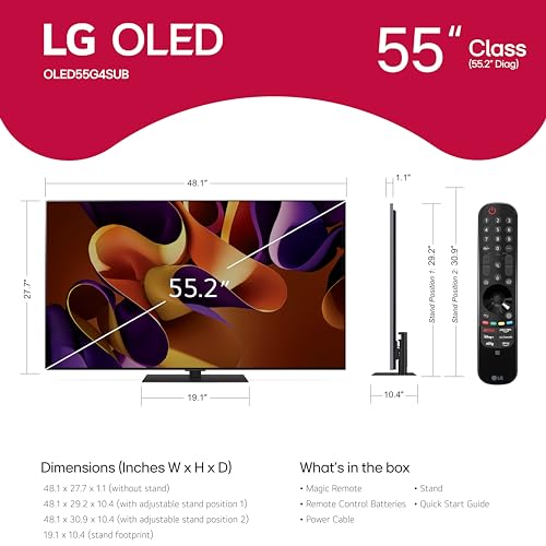 LG 55-Inch Class OLED evo G4 Series Smart TV 4K Processor Flat Screen with Magic Remote AI-Powered with Alexa Built-in (OLED55G4SUB, 2024)