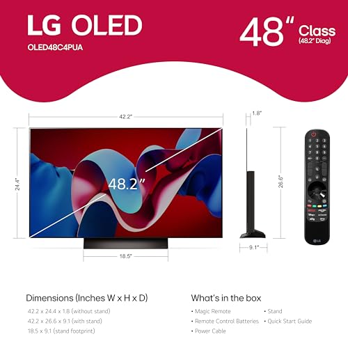 LG 48-Inch Class OLED evo C4 Series Smart TV 4K Processor Flat Screen with Magic Remote AI-Powered with Alexa Built-in (OLED48C4PUA, 2024),Black