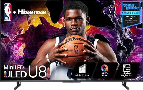 Hisense U8 Series 55U8N 55-Inch ULED 4K Smart TV | Mini-LED Pro+ | QLED | 1800 Nits | 144Hz | Motion Rate 480 | Dolby Vision IQ · Atmos | Full Array Local Dimming | 2.1.2 Ch Surround Sound | Google TV