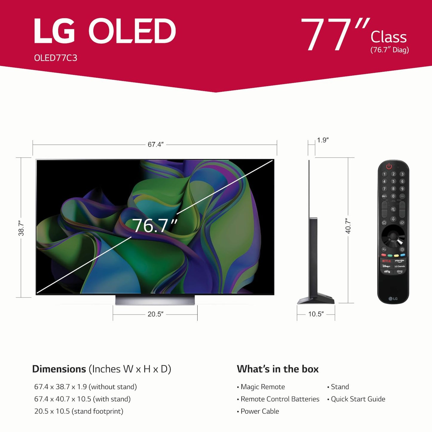 LG C3 Series 77-Inch Class OLED evo Smart TV OLED77C3PUA, 2023 - AI-Powered 4K, Alexa Built-in