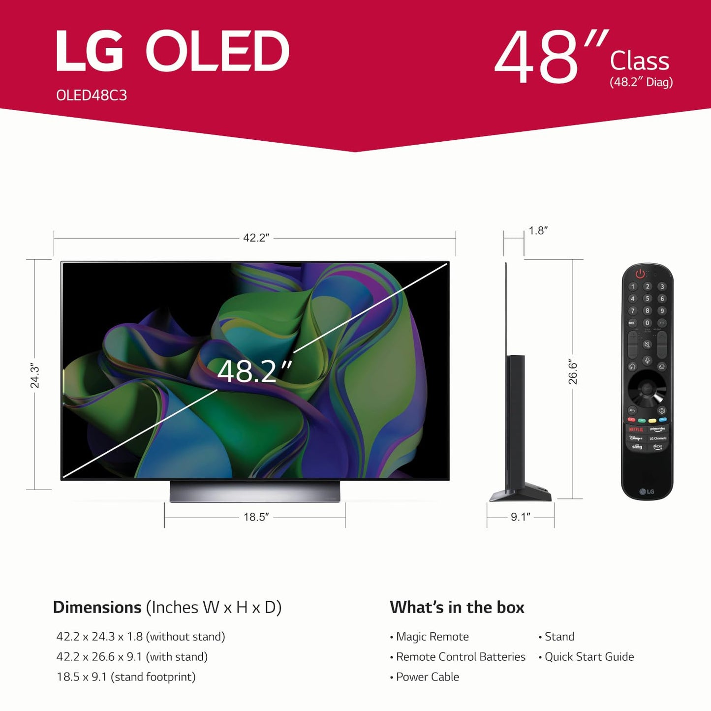 LG C3 Series 48-Inch Class OLED evo Smart TV OLED48C3PUA, 2023 - AI-Powered 4K, Alexa Built-in