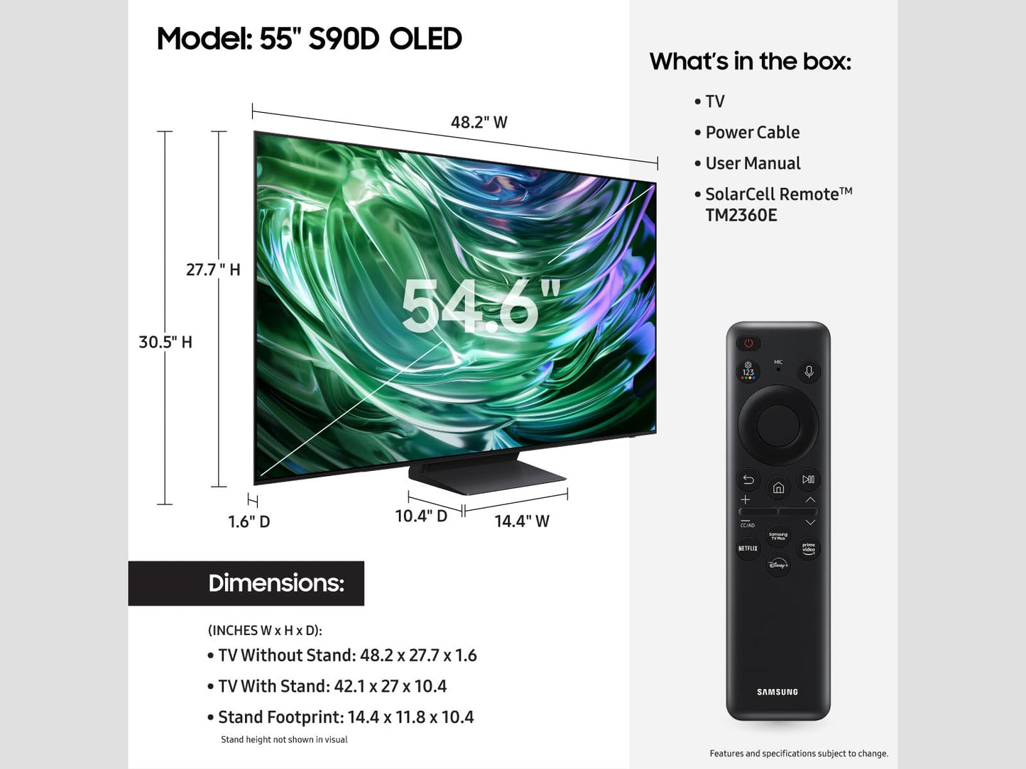 SAMSUNG 55-Inch Class OLED 4K S90D Series HDR+ Smart TV w/Dolby Atmos, Object Tracking Sound Lite, Motion Xcelerator, Real Depth Enhancer, 4K AI Upscaling, Alexa Built-in (QN55S90D, 2024 Model)