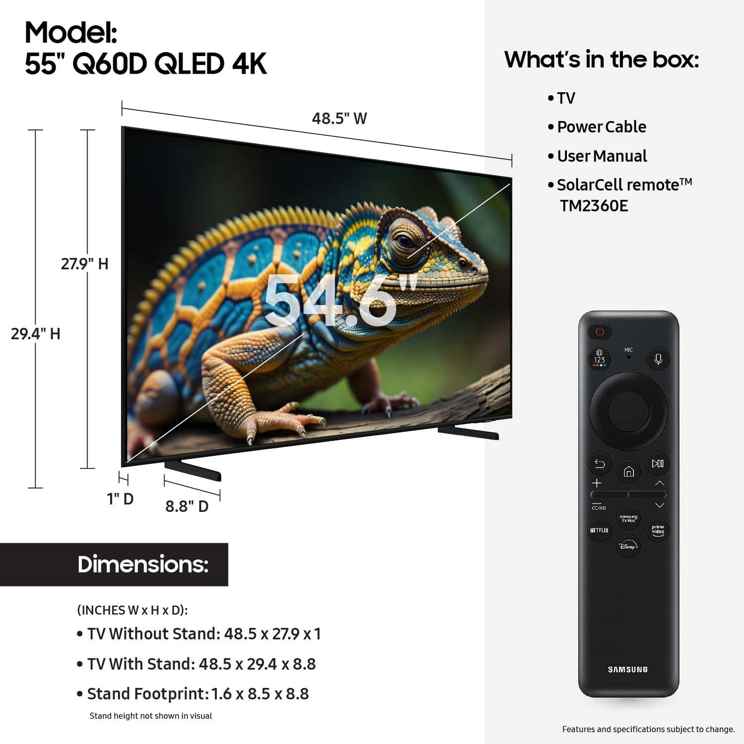 SAMSUNG 55-Inch Class QLED 4K Q60D Series Quantum HDR Smart TV w/Object Tracking Sound Lite, Motion Xcelerator, Slim Design, Gaming Hub, Alexa Built-in (QN55Q60D, 2024 Model)