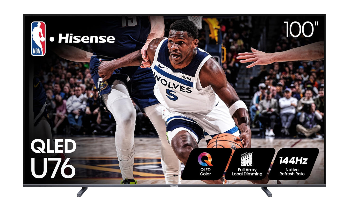 Hisense 100-Inch Class U7 Series ULED 4K UHD Google Smart TV (100U76N, 2024 Model) - QLED, Native 144Hz, Dolby Vision, Full Array Local Dimming, Game Mode Pro, Alexa Compatibility